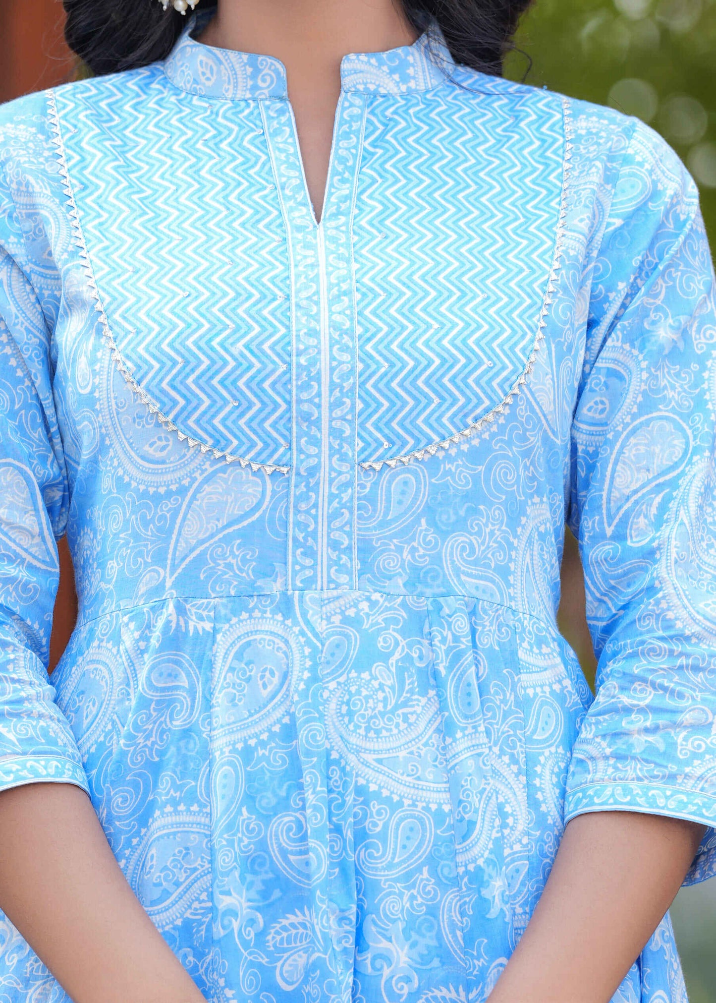 Blue Floral Printed Anarkali Kurta Set with Dupatta