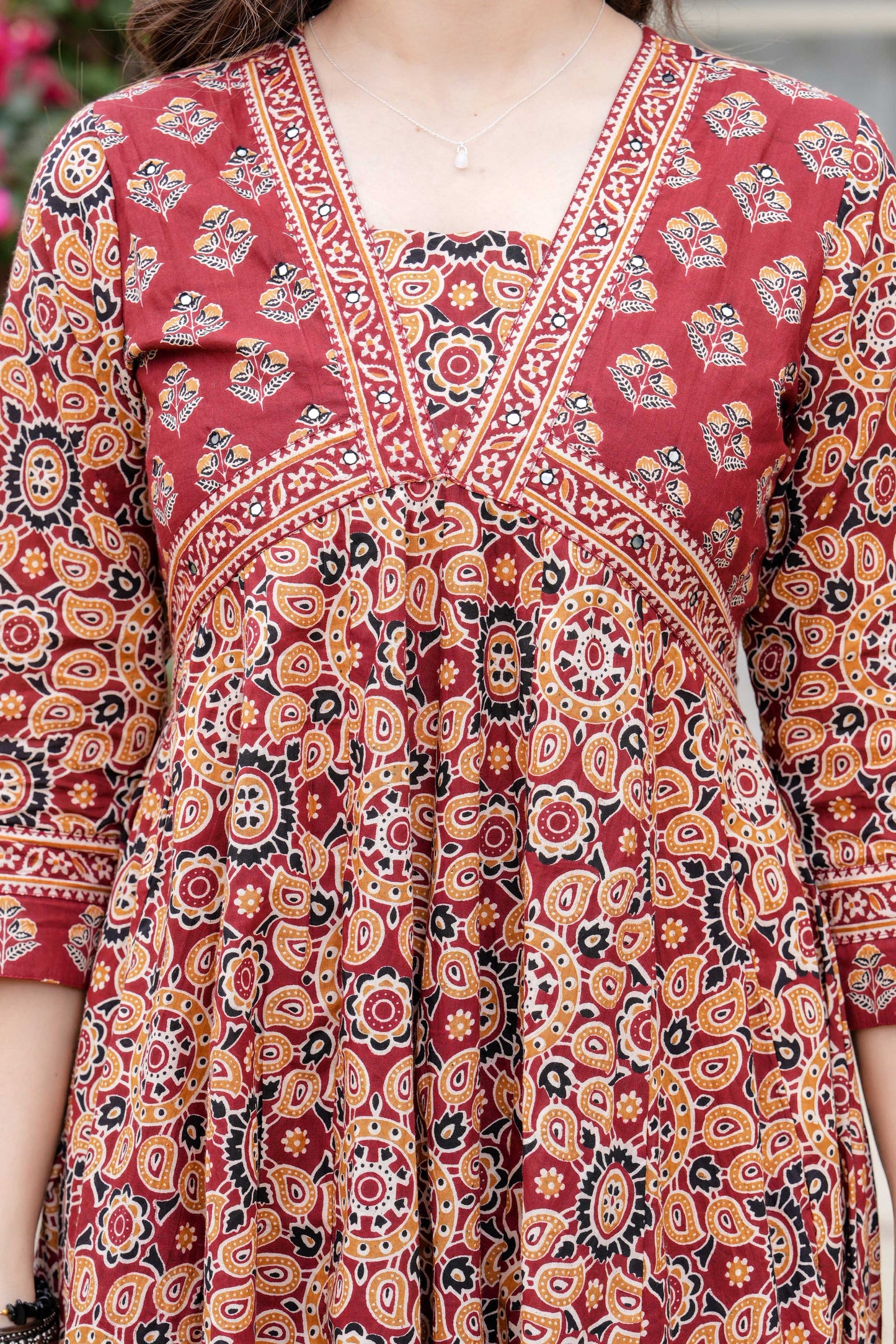 Maroon Floral Printed Anarkali Kurta Set with Dupatta