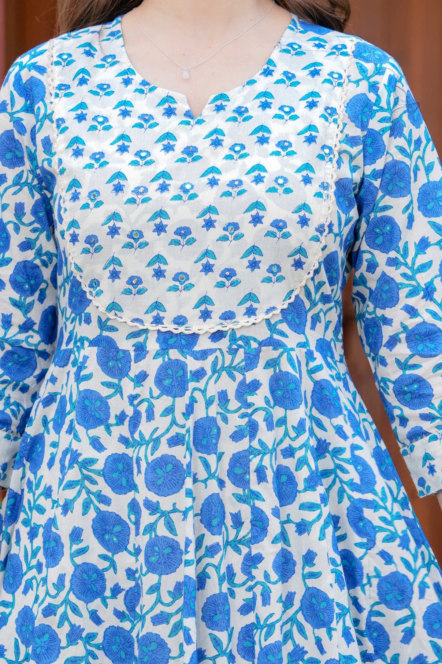 Blue Floral Printed Anarkali Kurta Set with Dupatta