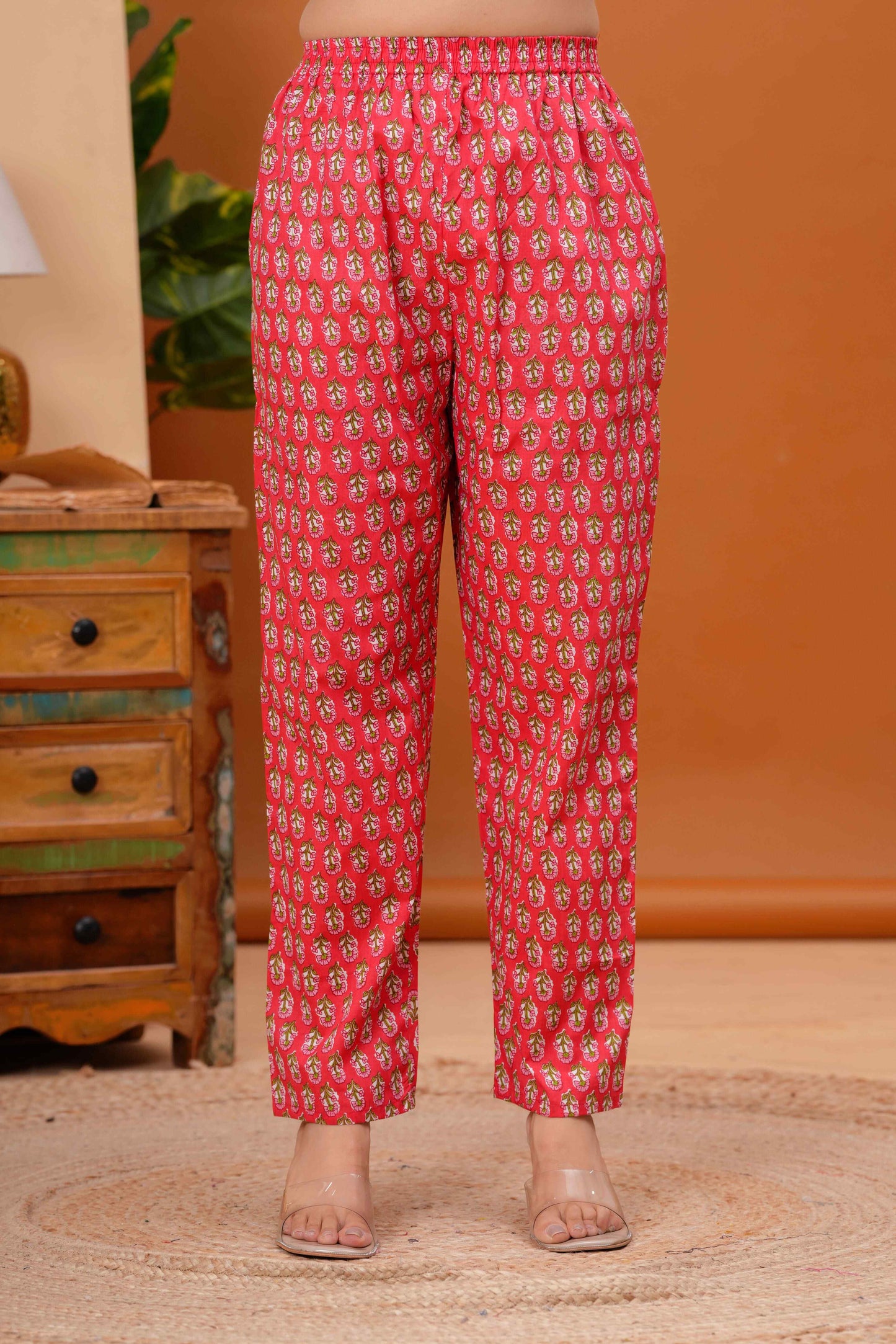 Floral Printed Pleated Pure Cotton Anarkali Kurta With Trouser & Dupatta