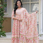 White Floral Printed Anarkali Kurta Set with Dupatta
