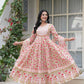 White Floral Printed Anarkali Kurta Set with Dupatta
