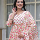 White Floral Printed Anarkali Kurta Set with Dupatta
