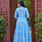 Blue Floral Printed Anarkali Kurta Set with Dupatta