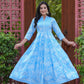 Blue Floral Printed Anarkali Kurta Set with Dupatta