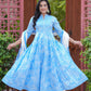 Blue Floral Printed Anarkali Kurta Set with Dupatta