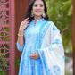 Blue Floral Printed Anarkali Kurta Set with Dupatta