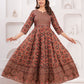 Brown Floral Printed Anarkali Kurta Set with Dupatta