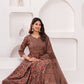 Brown Floral Printed Anarkali Kurta Set with Dupatta