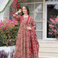 Maroon Floral Printed Anarkali Kurta Set with Dupatta