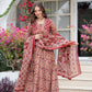 Maroon Floral Printed Anarkali Kurta Set with Dupatta