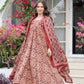 Maroon Floral Printed Anarkali Kurta Set with Dupatta