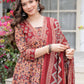 Maroon Floral Printed Anarkali Kurta Set with Dupatta