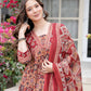 Maroon Floral Printed Anarkali Kurta Set with Dupatta