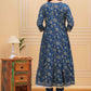 Blue Floral Printed Anarkali Kurta Set with Dupatta