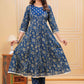 Blue Floral Printed Anarkali Kurta Set with Dupatta