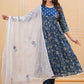 Blue Floral Printed Anarkali Kurta Set with Dupatta