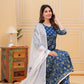 Blue Floral Printed Anarkali Kurta Set with Dupatta