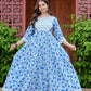 Blue Floral Printed Anarkali Kurta Set with Dupatta