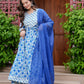 Blue Floral Printed Anarkali Kurta Set with Dupatta