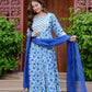 Blue Floral Printed Anarkali Kurta Set with Dupatta