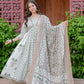 Off-White Floral Printed Anarkali Kurta Set with Dupatta