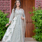 Off-White Floral Printed Anarkali Kurta Set with Dupatta