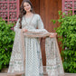 Off-White Floral Printed Anarkali Kurta Set with Dupatta