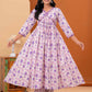 Floral Printed Empire V-Neck Pure Cotton A-Line Kurta With Trousers & Dupatta