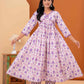 Floral Printed Empire V-Neck Pure Cotton A-Line Kurta With Trousers & Dupatta