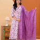 Floral Printed Empire V-Neck Pure Cotton A-Line Kurta With Trousers & Dupatta