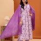 Floral Printed Empire V-Neck Pure Cotton A-Line Kurta With Trousers & Dupatta