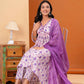 Floral Printed Empire V-Neck Pure Cotton A-Line Kurta With Trousers & Dupatta