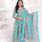 Floral Printed V-Neck Angrakha Pure Cotton Kurta With Trousers And Dupatta