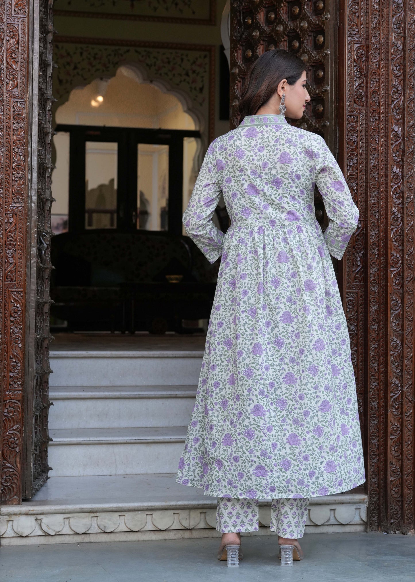 Women Floral Printed Layered Pure Cotton Kurta with Trousers & With Dupatta