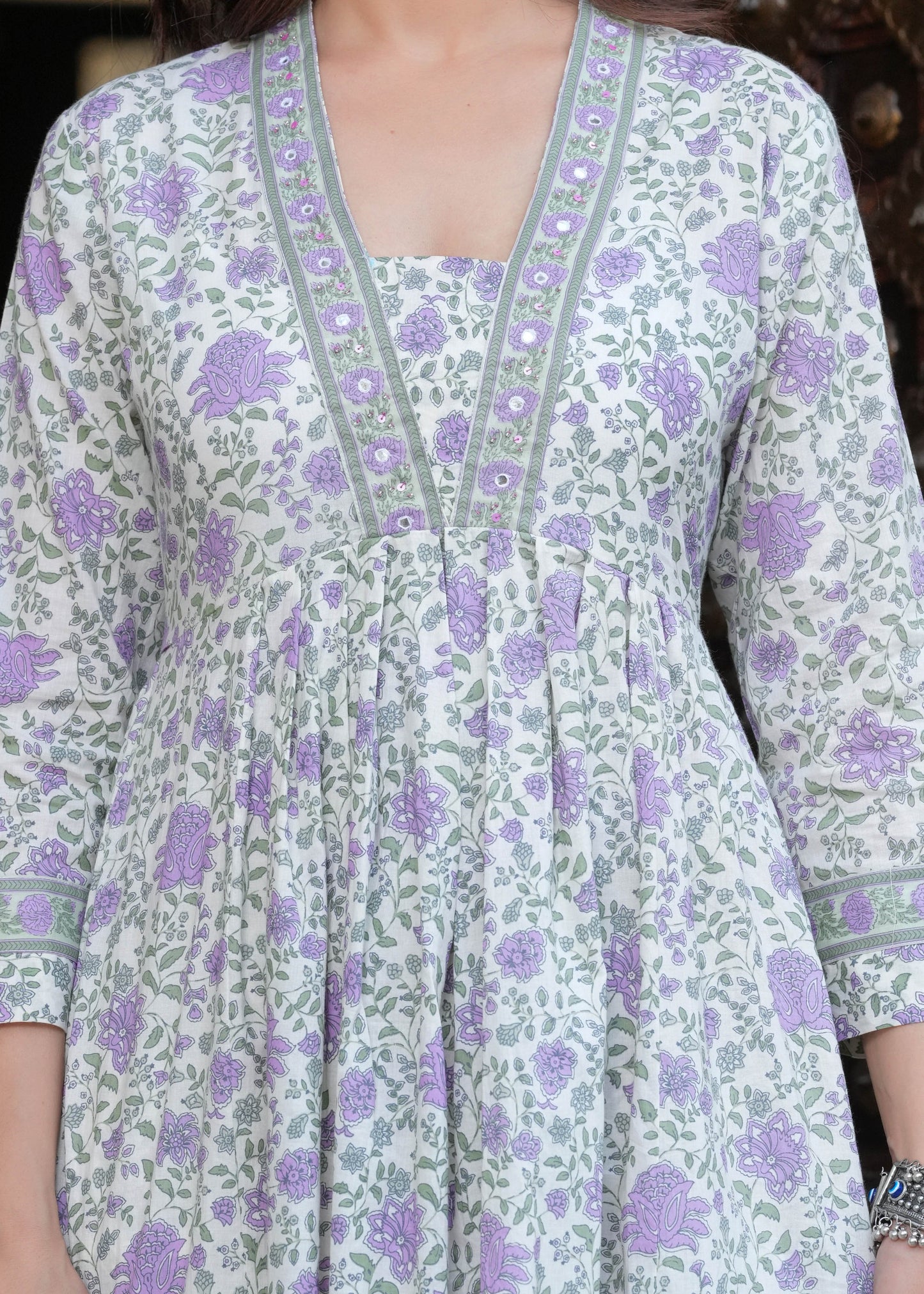 Women Floral Printed Layered Pure Cotton Kurta with Trousers & With Dupatta
