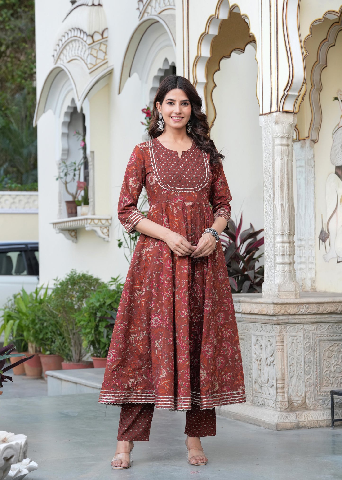 Women Floral Printed Cotton Kurta with Trousers & Dupatta