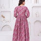 Floral Printed Tie-Up Neck Cotton Fit And Flare Ethnic Dress