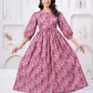 Floral Printed Tie-Up Neck Cotton Fit And Flare Ethnic Dress