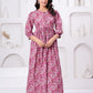 Floral Printed Tie-Up Neck Cotton Fit And Flare Ethnic Dress