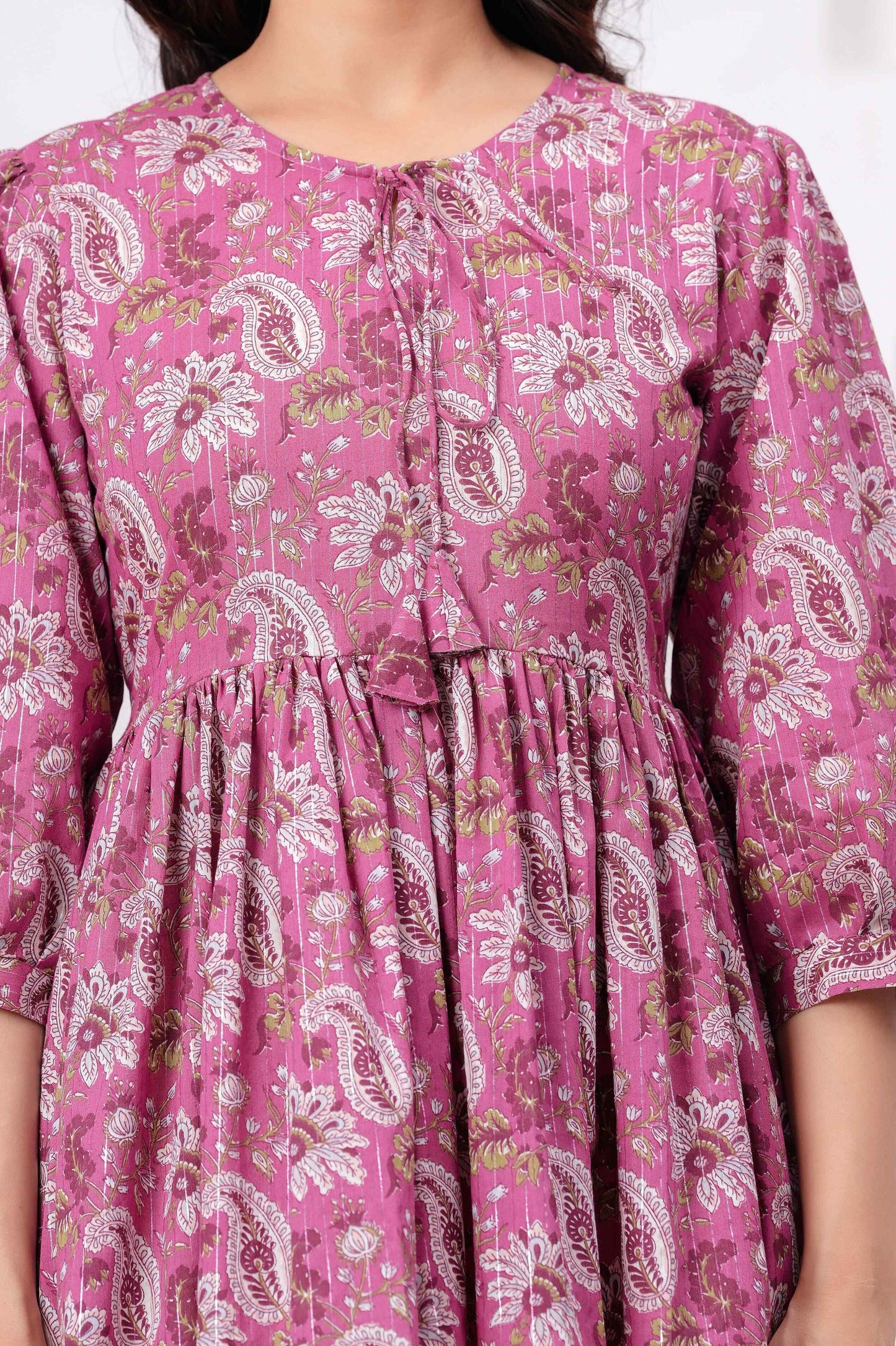 Floral Printed Tie-Up Neck Cotton Fit And Flare Ethnic Dress