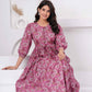 Floral Printed Tie-Up Neck Cotton Fit And Flare Ethnic Dress