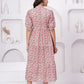 Floral Printed Mandarin Collar Cotton Fit And Flare Ethnic Dress