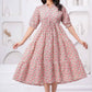 Floral Printed Mandarin Collar Cotton Fit And Flare Ethnic Dress