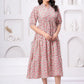 Floral Printed Mandarin Collar Cotton Fit And Flare Ethnic Dress