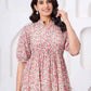 Floral Printed Mandarin Collar Cotton Fit And Flare Ethnic Dress