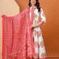 Floral Printed Pleated Pure Cotton Anarkali Kurta With Trouser & Dupatta